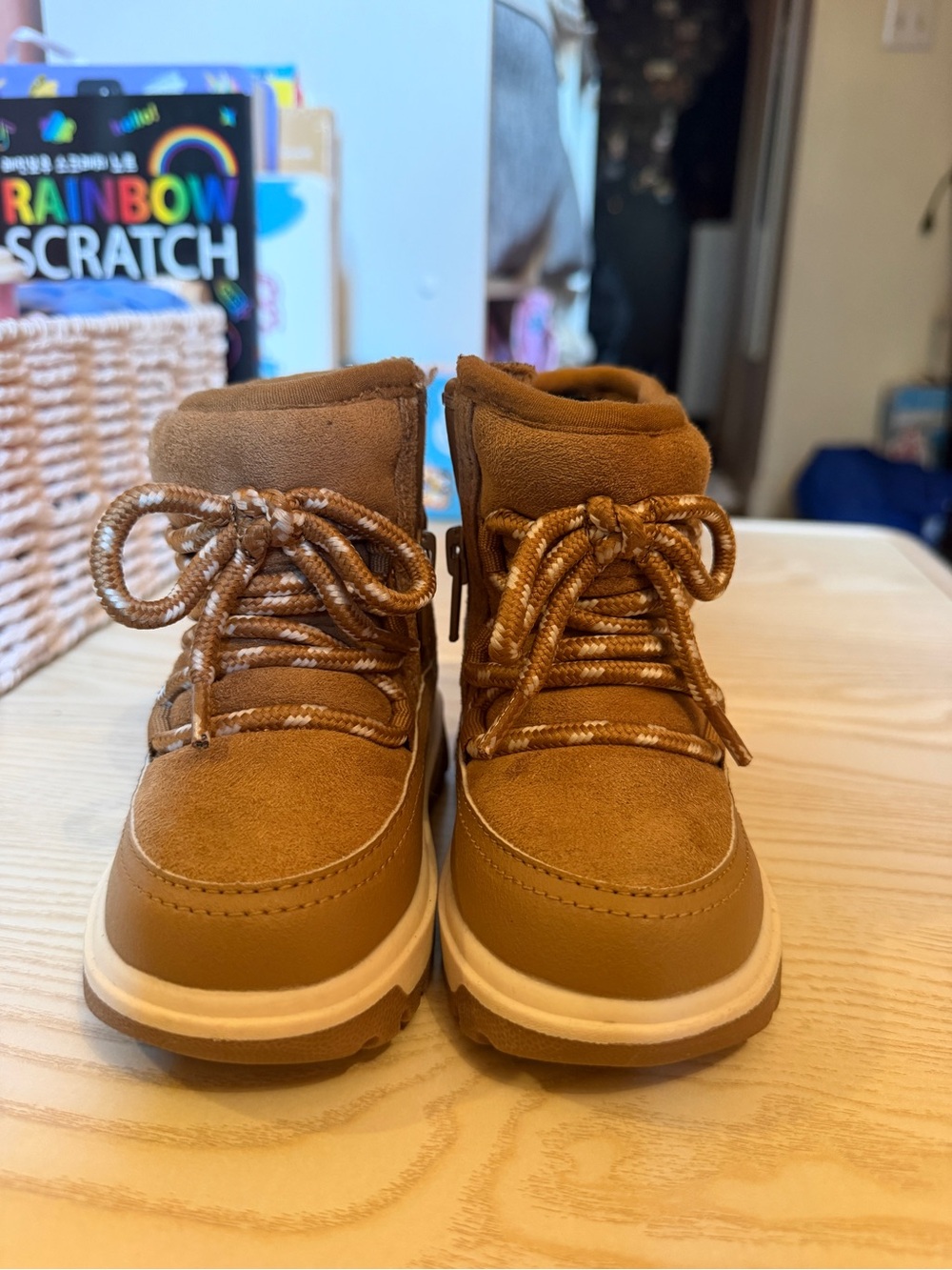 H&M Tan Brown Kids Waterproof Lace-Up Winter Boots